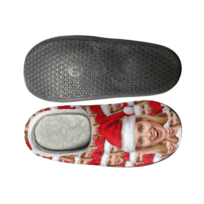 Custom Face Santa Hat Christmas Cotton Slippers for Kids