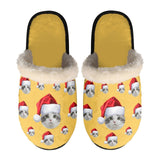 Custom Face Santa Hat Fuzzy Slippers for Women and Men Christmas Personalized Photo Non-Slip Slippers Indoor Warm House Shoes