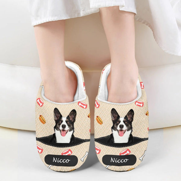 Custom Pet Face&Name Cotton Slippers for Kids