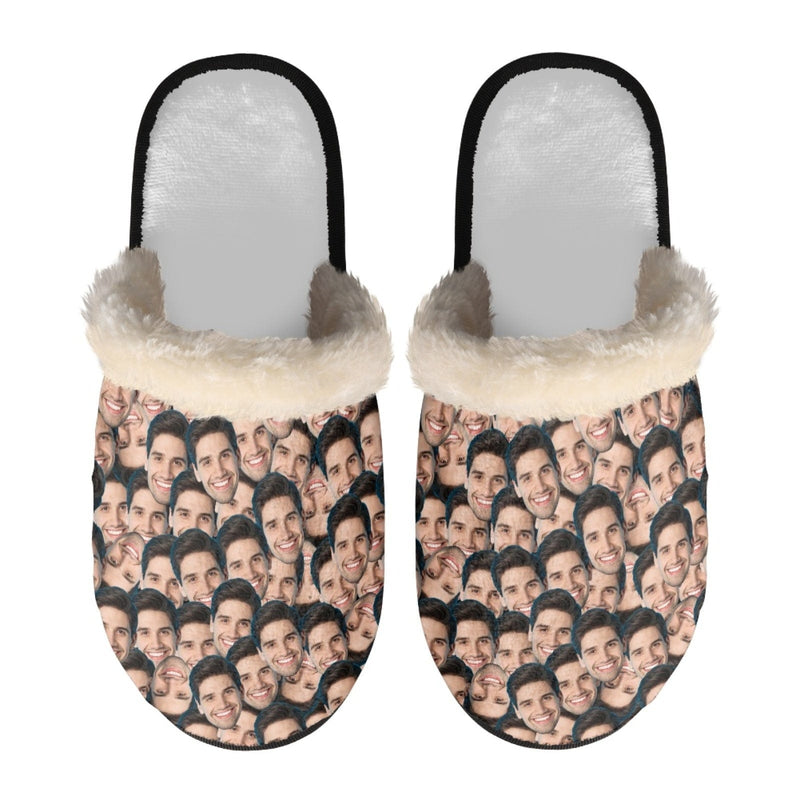 Custom Seamless Face Fuzzy Slippers for Women and Men Personalized Photo Non-Slip Slippers Indoor Warm House Shoes