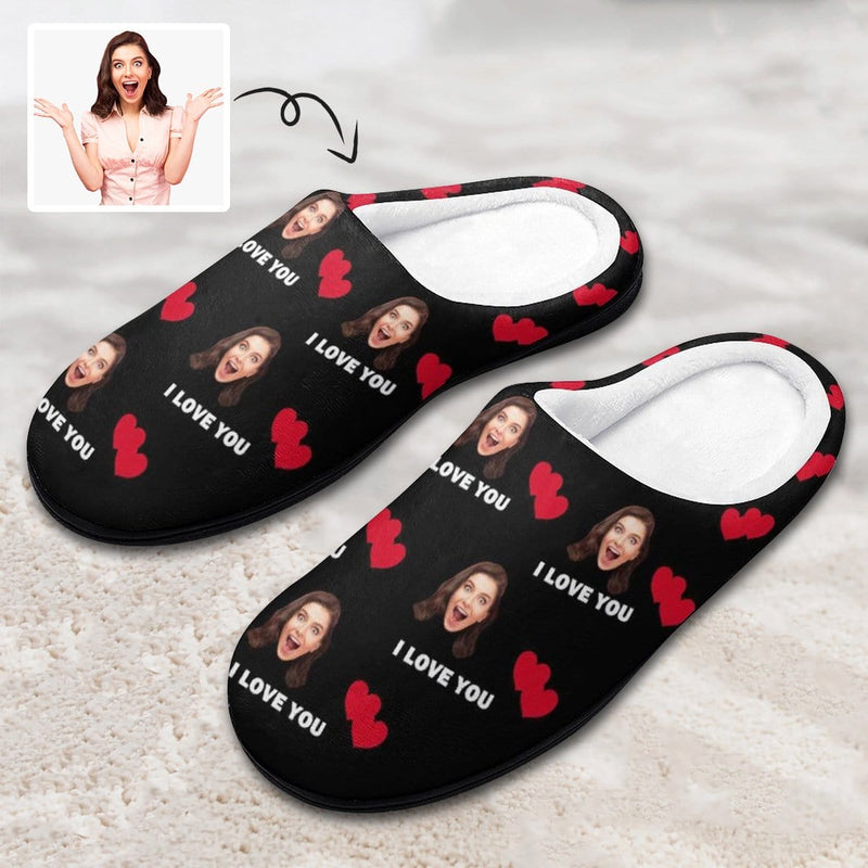 Custom Face Love Heart All Over Print Cotton Slippers For Men Women