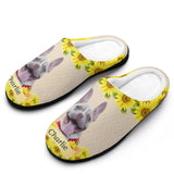 Custom Pet's Photo  & Name Sunflower All Over Print Cotton Slippers For Men Women