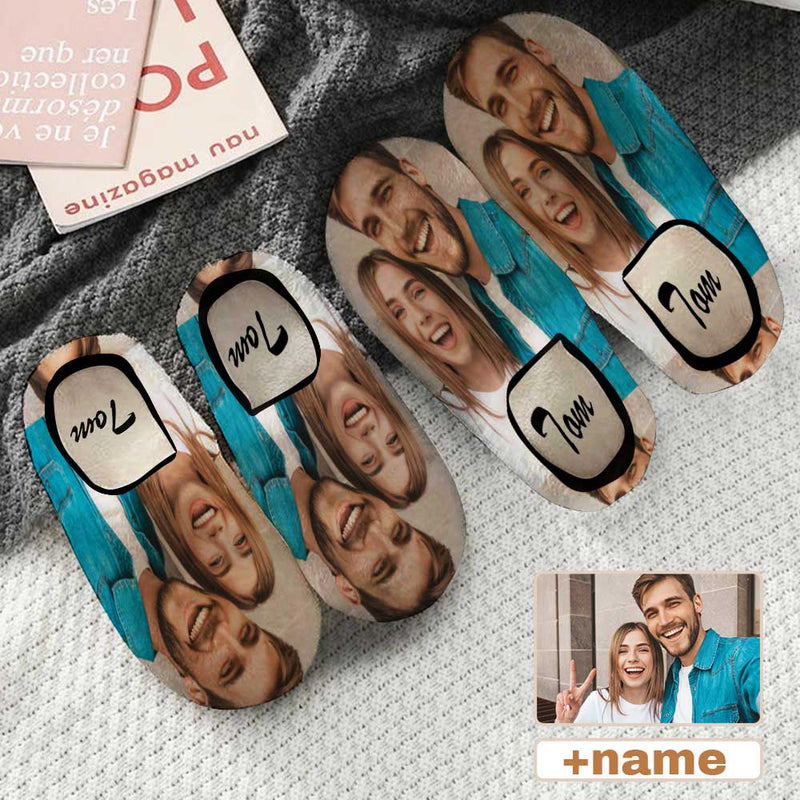 7 AM Custom Couple Photo&Name All Over Print Personalized Non-Slip Cotton Slippers For Couple Girlfriend Boyfriend