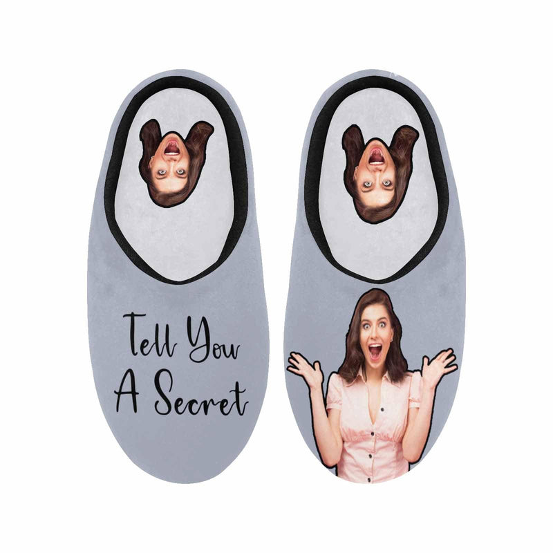 Couple Gift Grey Custom Photo&Text All Over Print Personalized Non-Slip Cotton Slippers For Girlfriend Boyfriend