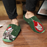 Couple Gift Custom Pet Cat Face Christmas Bomb All Over Print Personalized Non-Slip Cotton Slippers For Girlfriend Boyfriend