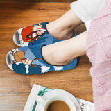 Couple Gift Blue Custom Face Christmas Sleigh All Over Print Personalized Non-Slip Cotton Slippers For Girlfriend Boyfriend