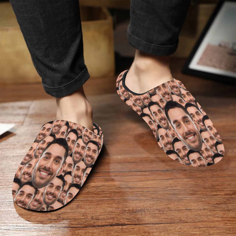 Couple Gift Seamless Custom Face Photo All Over Print Personalized Non-Slip Cotton Slippers For Girlfriend Boyfriend