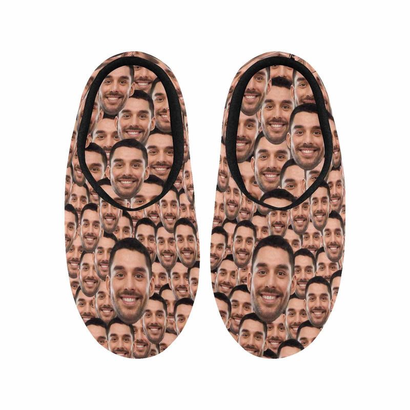 Couple Gift Seamless Custom Face Photo All Over Print Personalized Non-Slip Cotton Slippers For Girlfriend Boyfriend