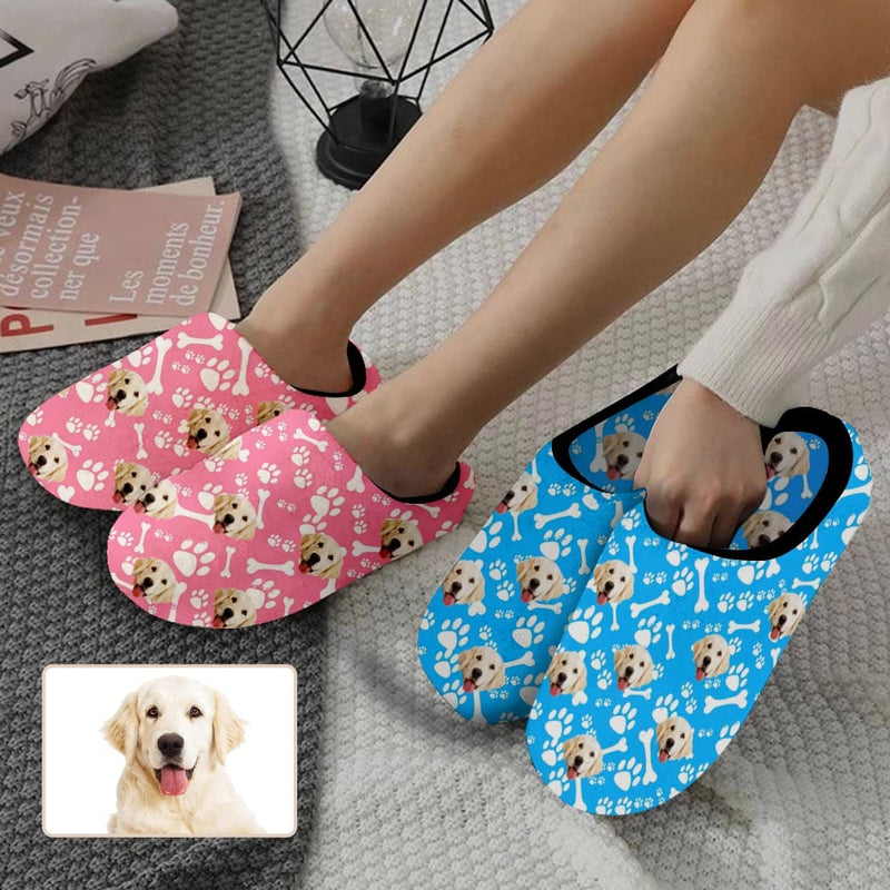 Custom Dog's Photo Footprint All Over Print Personalized Non-Slip Cotton Slippers For Men Women