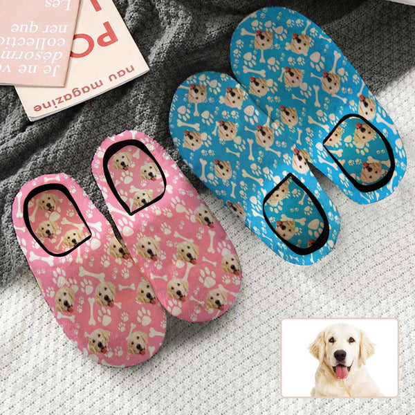 Custom Dog's Photo Footprint All Over Print Personalized Non-Slip Cotton Slippers For Men Women