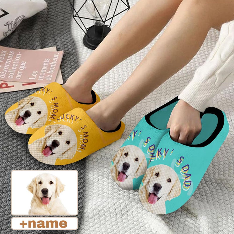 Custom Dog's Photo&Name All Over Print Personalized Non-Slip Cotton Slippers For Couple For Men Women