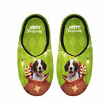 Green Christmas Custom Dog's Photo All Over Print Personalized Non-Slip Cotton Slippers For Men Women