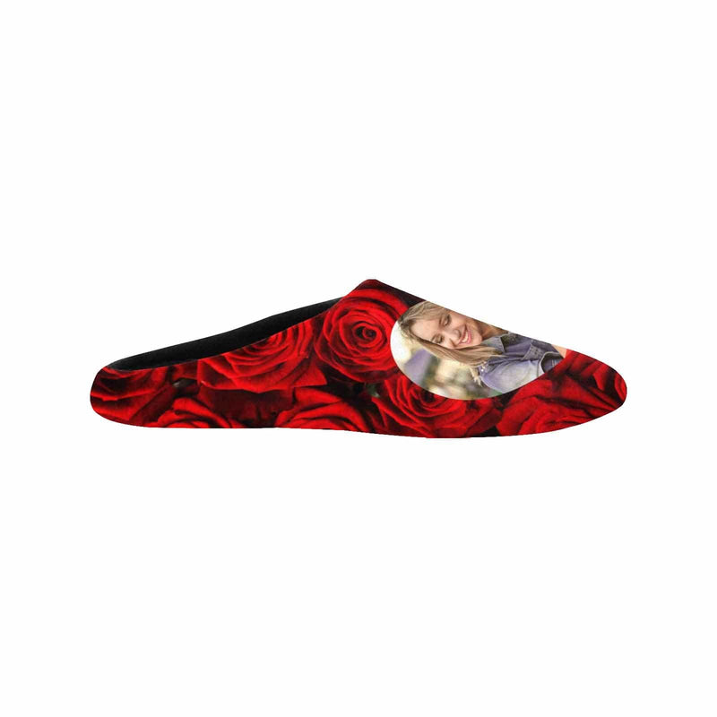 Rose Custom Couple Photo All Over Print Personalized Non-Slip Cotton Slippers For Couple Girlfriend Boyfriend