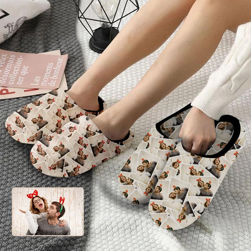 Seamless Custom Couple Photo All Over Print Personalized Non-Slip Cotton Slippers For Couple Girlfriend Boyfriend