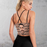 Custom Husband Face Seamless Tops Personalized Women's All Over Print Strappy Longline Yoga Sports Bra
