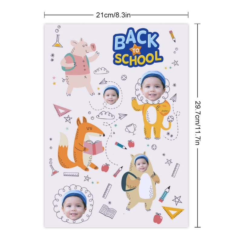 Custom Face Cartoon Squirrel Bear Back To School Removable Adhesive Stickers