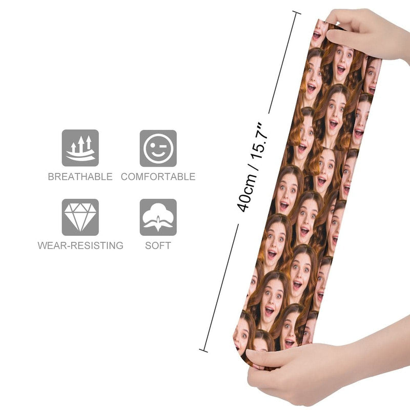 Custom Seamless Funny Face Sublimated Crew Socks Personalized Pohto Face on Socks All Over Print Gift Unisex