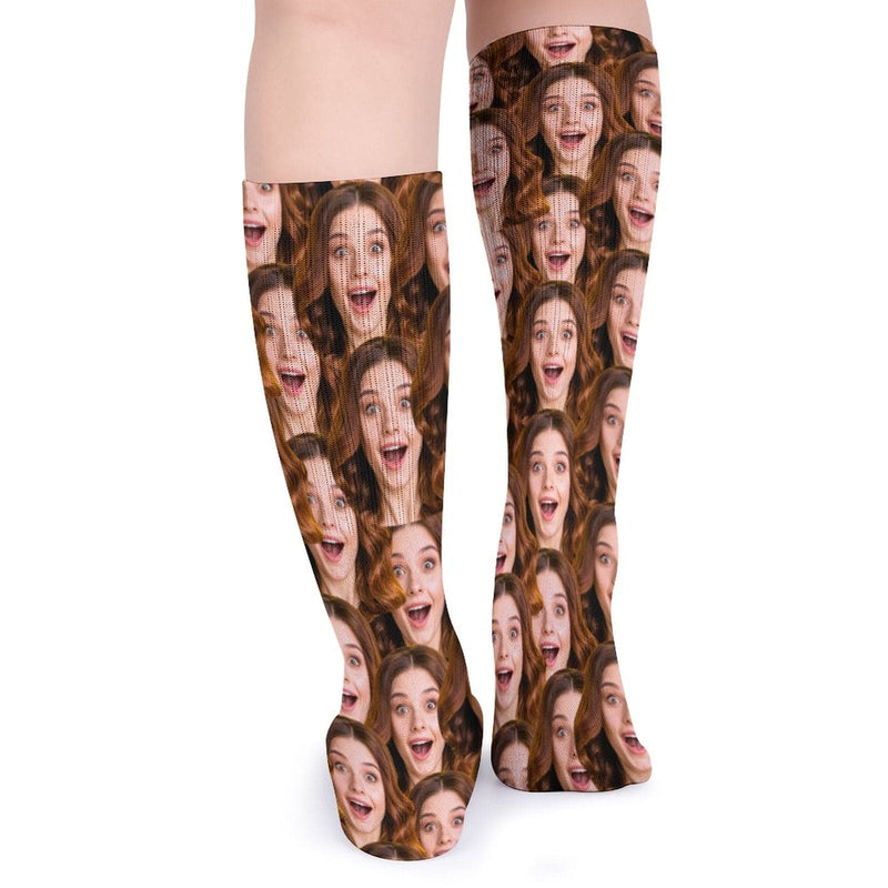 Custom Seamless Funny Face Sublimated Crew Socks Personalized Pohto Face on Socks All Over Print Gift Unisex