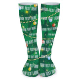 Custom Text Green Background Sublimated Crew Socks Personalized Socks Gift for Christmas