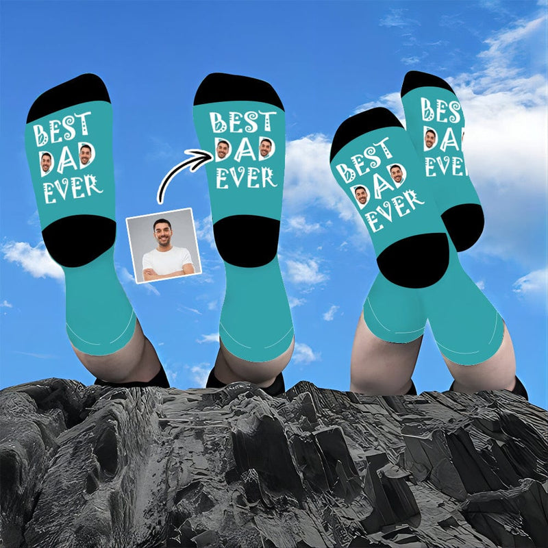 Custom Face Socks Best Dad Ever Sublimated Crew Socks Fathers Day Gift from Son, Gifts Ideas for Men, Fathers, Teens, Husband