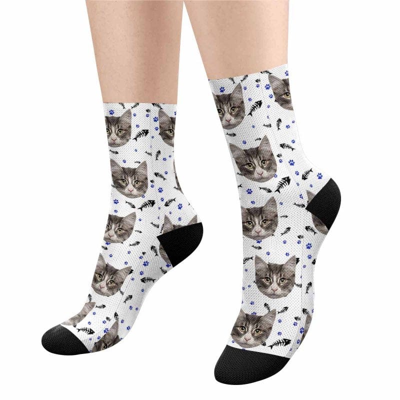 Personalized Sublimated Crew Socks With Pet Cat Face for Pet Lover