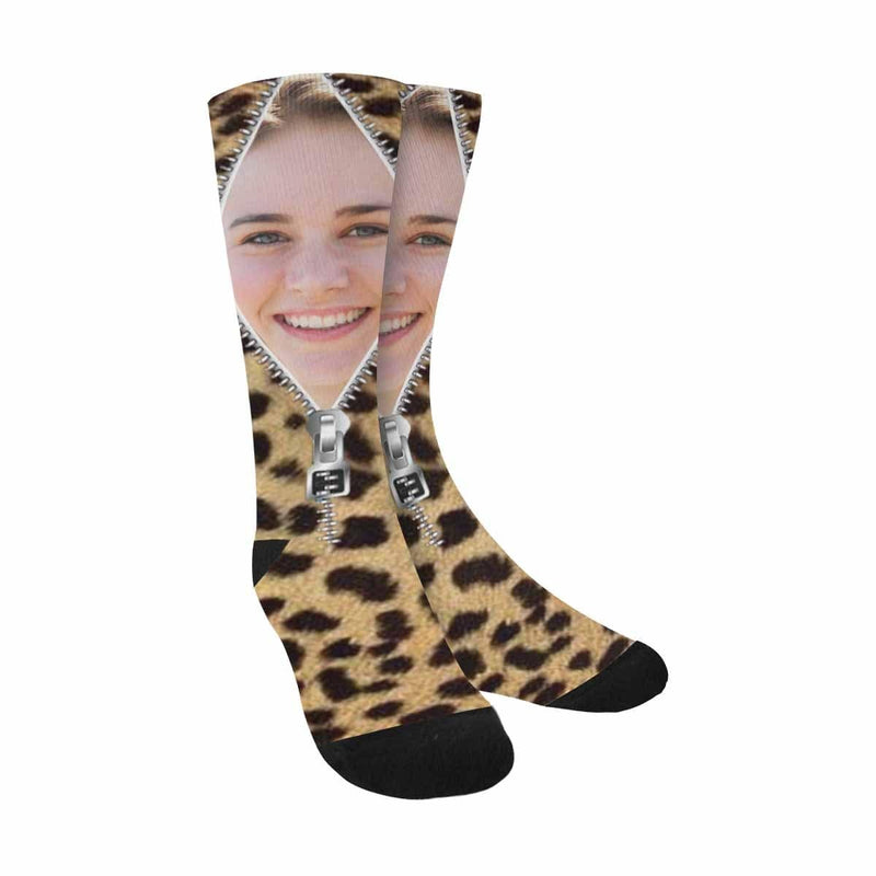 Custom Socks with Face Zipper Classic Camo Sublimated Crew Socks Personalized Picture Socks