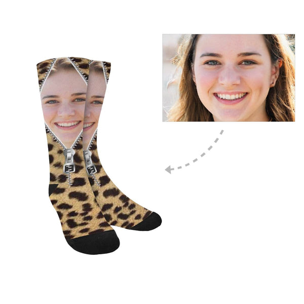 Custom Socks with Face Zipper Classic Camo Sublimated Crew Socks Personalized Picture Socks