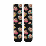 Face on Socks Custom Donut Black Sublimated Crew Socks Personalized Picture Socks Unisex Gift for Men Women