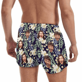 Custom Face Hawaii Flowers Men's Quick Dry Shorts Personalized Swim Trunks with Side Zipper Pocket Surfing Square Leg Board Shorts