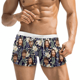 Custom Face Hawaii Flowers Men's Swimwear Short Swim Trunks with Zipper Pocket Personalized Surfing Square Leg Board Shorts