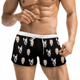 Custom Face Pet Black Men's Swimwear Short Swim Trunks with Zipper Pocket Personalized Surfing Square Leg Board Shorts