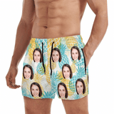 Custom Face Pineapple Men's Quick Dry Shorts Personalized Swim Trunks with Side Zipper Pocket Surfing Square Leg Board Shorts
