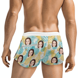 Custom Face Pineapple Men's Swimwear Short Swim Trunks with Zipper Pocket Personalized Surfing Square Leg Board Shorts