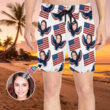 Men's Quick Dry Swim Shorts for Independence Day Custom Made Swim Trunks with Face Print USA Eagle Flag