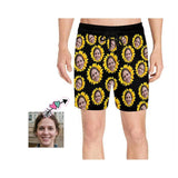 Men's Quick Dry Swim Shorts Custom Made Swim Trunks with Girlfriend's Face Print Sunflower