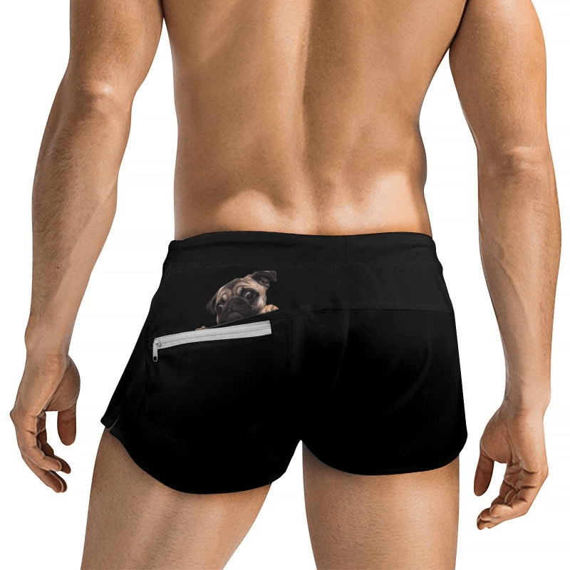 Custom Pet Photo Multicolor Men's Swimwear Short Swim Trunks with Zipper Pocket Personalized Surfing Square Leg Board Shorts