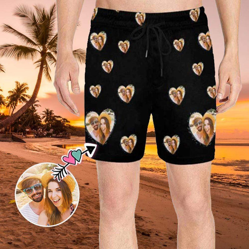 Men's Quick Dry Swim Shorts with Personalized Pictures Custom Photo Swim Trunks Design Heart