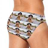 Personalized Triangle Swim Briefs Custom Photo Men's Swim Shorts with Personalized Girlfriend's Pictures