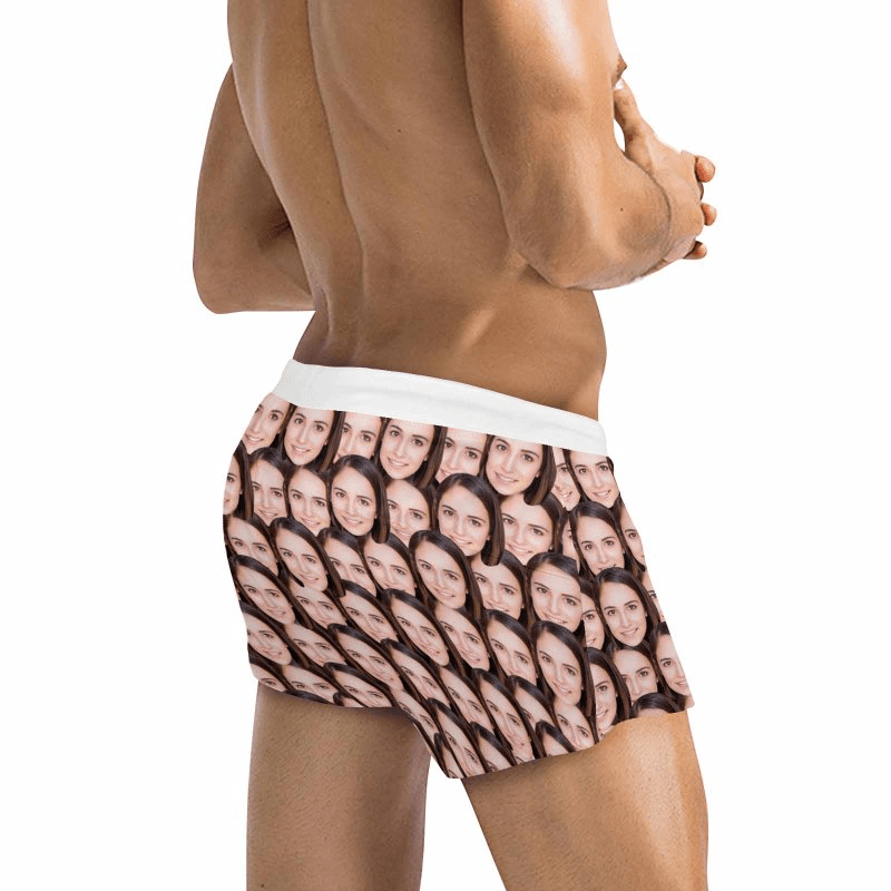 Custom Seamless Face Men's Swimwear Short Swim Trunks with Zipper Pocket Personalized Surfing Square Leg Board Shorts