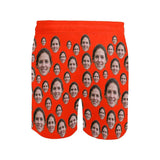 Men's Quick Dry Swim Shorts for Him Custom Swimming Trunks with Personalized Face Red Simple