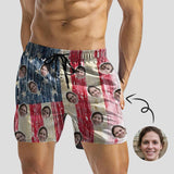 Men's Quick Dry Swim Shorts Custom Face Stars Stripes Print Swimwear with Girlfriend's Face for Vacation