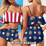 Couple Swimwear American Flag Custom Face Bikini Personalized Triangle Swim Briefs