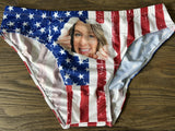 Personalized Triangle Swim Briefs Custom Face American Flag Design Broken Paper Men's Swim Shorts for Pool Party