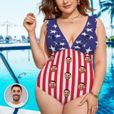 #Flagbathingsuit#Independence Day-Custom Face American Flag Swimwear Personalized Women's V-Neck Ruffle Bathing Suit One Piece Swimsuit