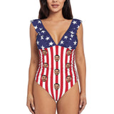 #Flagbathingsuit#Independence Day-Custom Face American Flag Swimwear Personalized Women's V-Neck Ruffle Bathing Suit One Piece Swimsuit