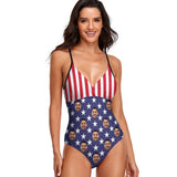 Custom Face American Flag Women's One Piece Swimsuit