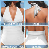 Custom Face Big Funny Face Women's Halter Neck Tie One Piece Swimsuit Sexy Backless Wide Straps V Neck