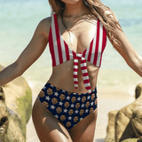 #July 4 Boat Trip Beach Cruise Outfit Chest Strap Bikini Custom Face Bikini National Flag Personalized Women's Swimsuit Celebrate Party
