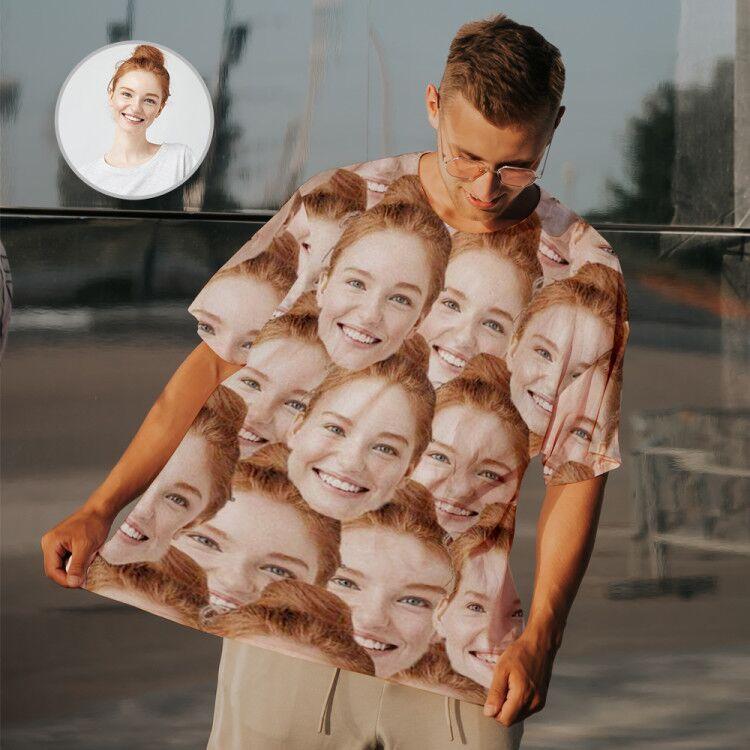 Custom Seamless T Shirt with Face Photo Shirt Men's All Over Print T-shirt for Anniversary Gift