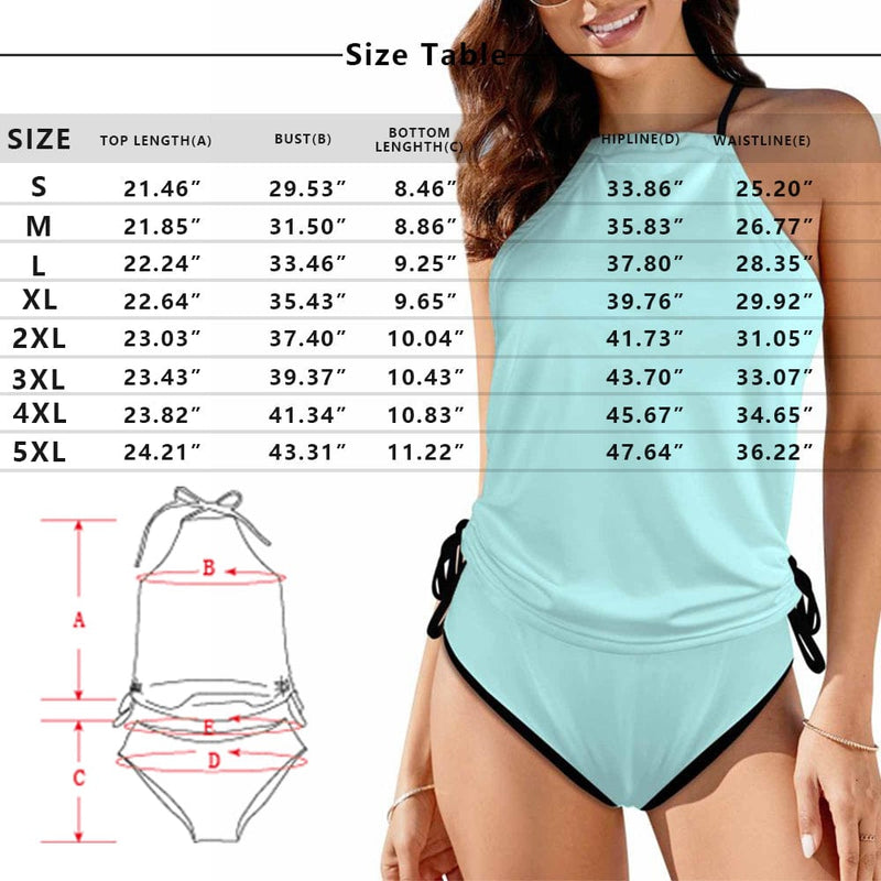 Custom Face American Flag Womens Sexy Halter Tummy Control Swimsuit Tankini Top Sets